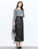2025 Autumn/Winter Women's High-Waisted Lambskin Leather Midi Skirt - Elegant and Versatile Design