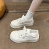 New Fashion Women's Thick Slippers with Baotou Women's Summer Outfit Spring and Autumn Slip-on White Canvas Shoes Zapatos Mujer
