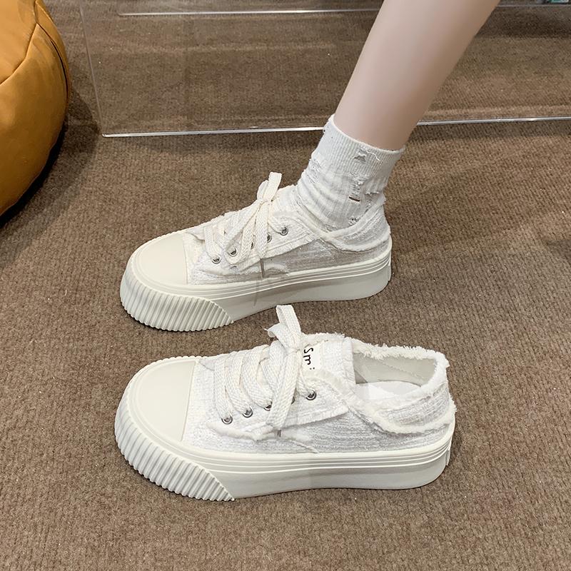 New Fashion Women's Thick Slippers with Baotou Women's Summer Outfit Spring and Autumn Slip-on White Canvas Shoes Zapatos Mujer