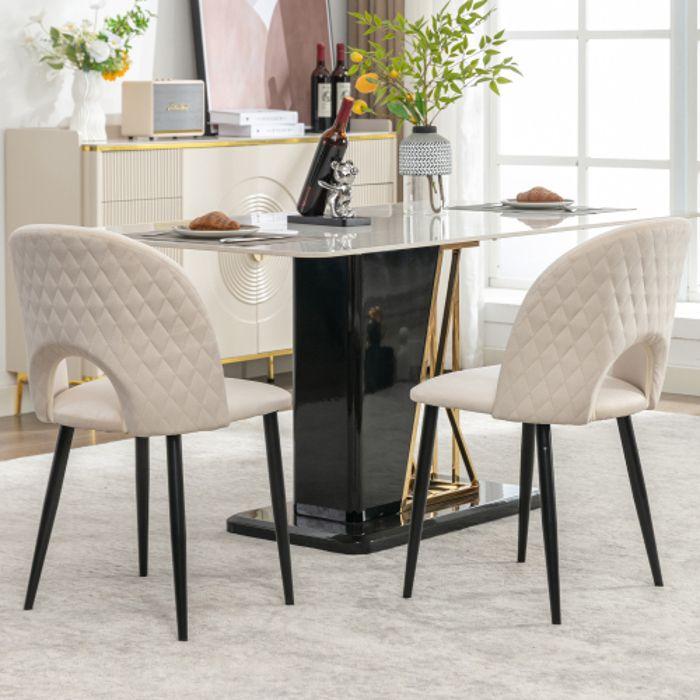 Chaises De Salle À Manger - MUVOE - Lot De 2 - Velours Beige - Design Contemporain - Dossier Rembourré