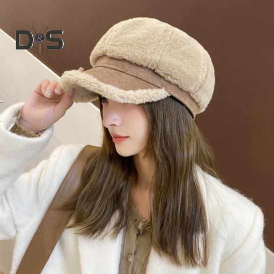 Zimní osmihranná čepice Hrubý plyš Krátký kšilt Kontrastní barva Udržuje teplo Kšiltovka Literární retro styl Pokrývka hlavy pro práci Cestování Denní nošení