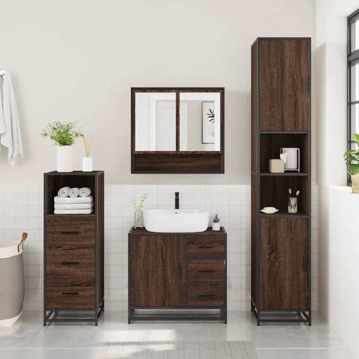 VidaXL Ensemble De Meubles De Salle De Bain 3 Pcs Chêne Marron, Armoire De Salle De Bain, Armoire De Rangement De Toilette, 3301049