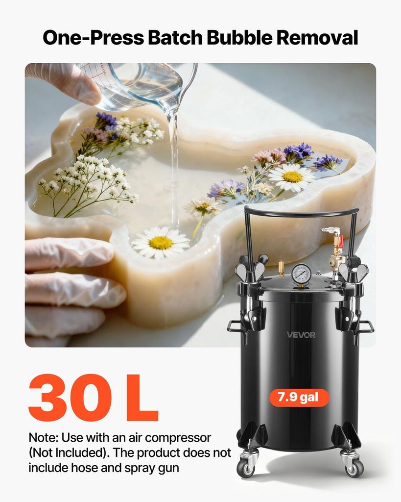 Pressure Pot Paint Tank, 30 L Heavy Duty Steel Pressure Pot Tank, Spray Paint Pressures Pots with Three Quick-Connect Couplers for Home Use, DIY, Art
