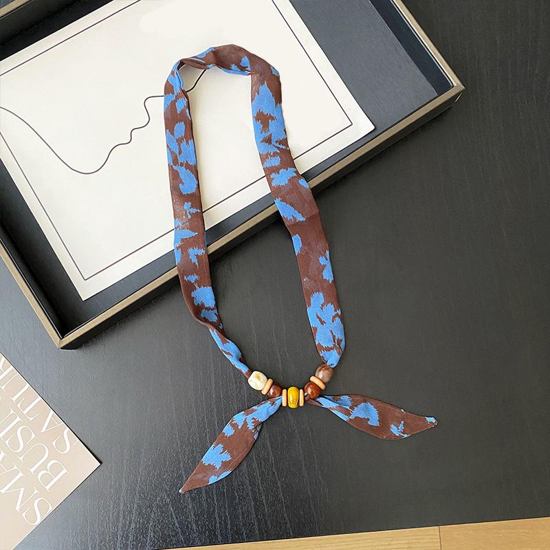 Retro Style Beaded Long Scarf Chain Necklace for Women Fashion Accessories Necklace Scarf Hijab Tie Bag Handle Ribbon Hairband