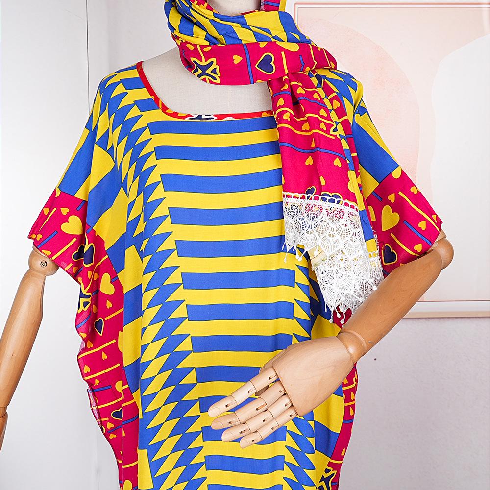 Color Block Chiffon Dress with Headscarf - Plus Size African Muslim Women's Long Robe