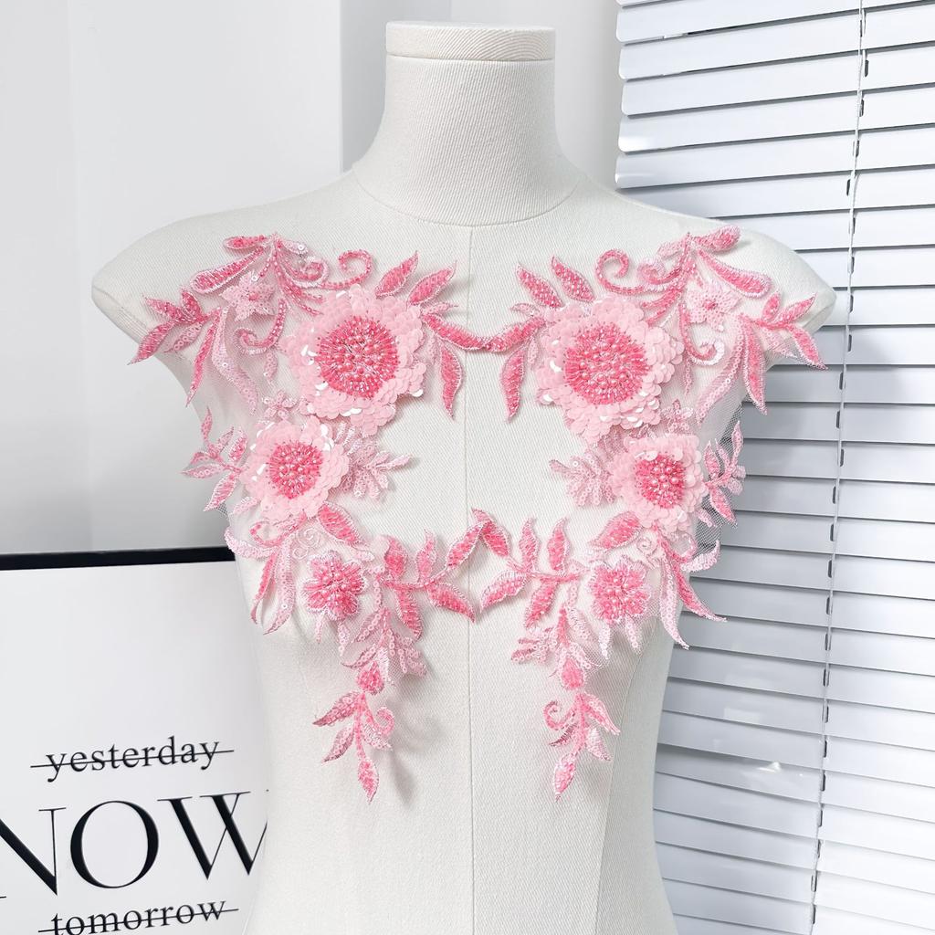 Mesh Solid Color Sequin Bead Embroidery Cloth Sticker Heavy Industry Embroidery Clothing Lace Accessories Diy Jewelry