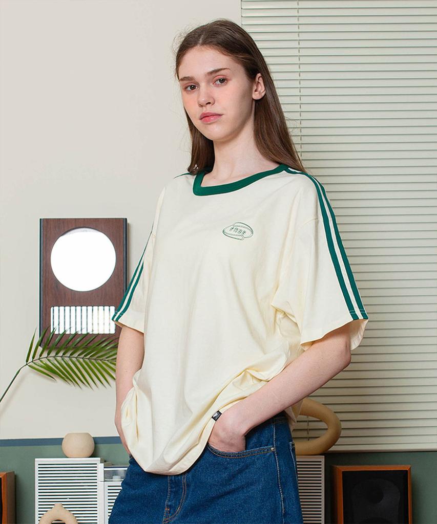 GHOST REPUBLIC Line Oversized Track Short Sleeve T-Shirt Gt-365_Cream