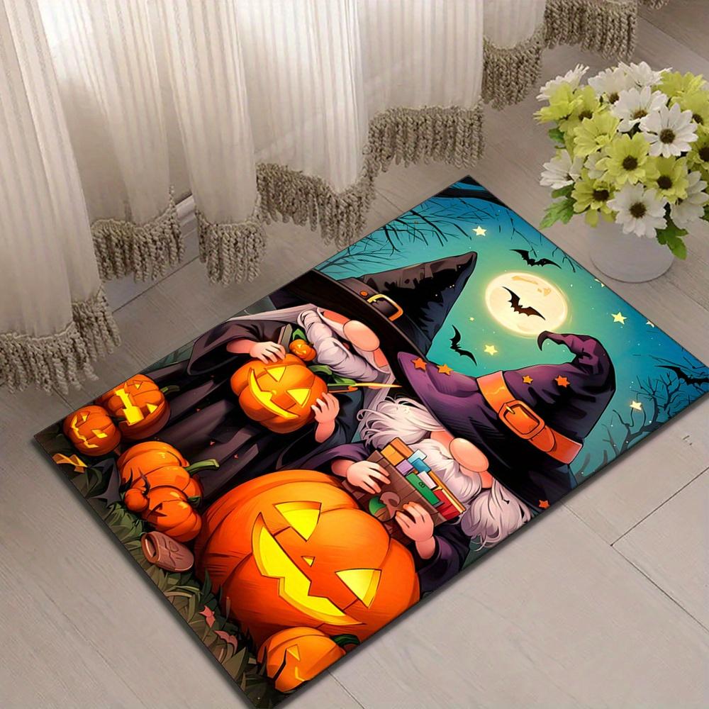 Halloween Pumpkin Witch Design Large Area Rug - High-Density Polyester Crystal Velvet Carpet Mat for Living Room, Game Room, Bal
