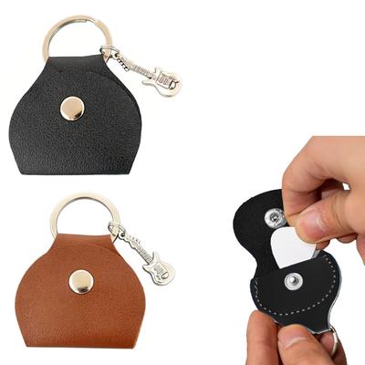 Guitar Pick Case Made of PU Leather with Keychain Portable Plectrum Storage Pouch Suitable for Electric Guitars Perfect Gift for Music Lovers 2-Pack