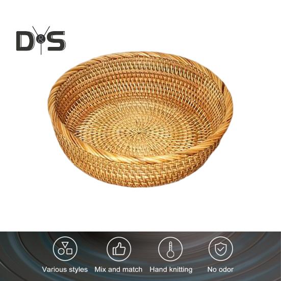 Oppbevaringskurv i rotting Rund serveringskurver til stue Håndvevd fruktskål Brødkurv til kjøkkenbenk