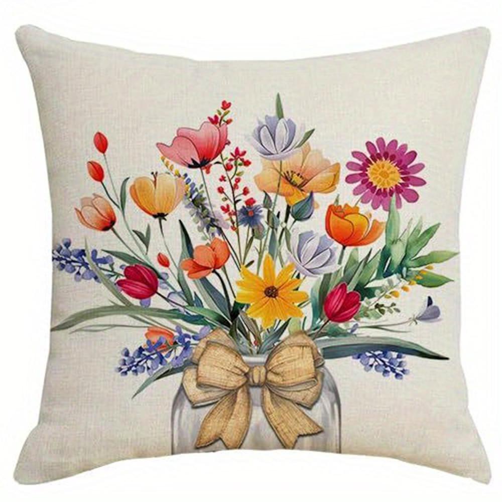 Colorful Floral Home Blessing Pillow CoversLiving room sofa cushion cover, soft and comfortable, bedroom room decoration