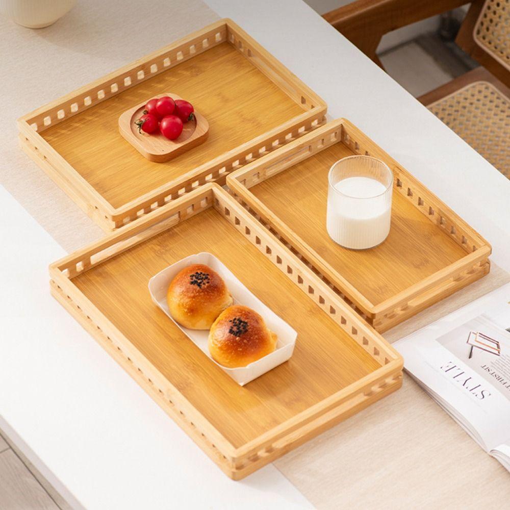 Bamboo Serving Tray with Handle Breakfast Tray Retro Food Tray  for Food Drinks Storage