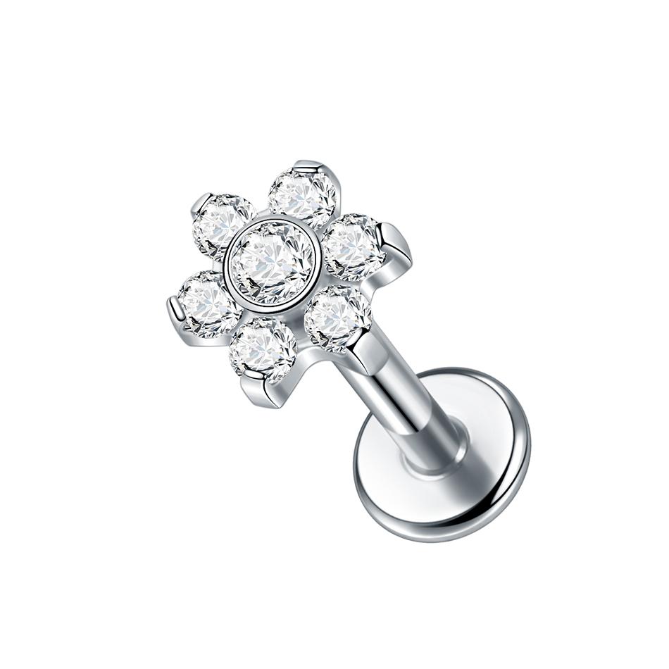 1 Stuks Titanium Oor Kraakbeen Stud Oorbellen voor Vrouwen Interne Schroefdraad Zirconia Bloem Oorlel Tragus Helix Lip Ringen Sieraden 16G
