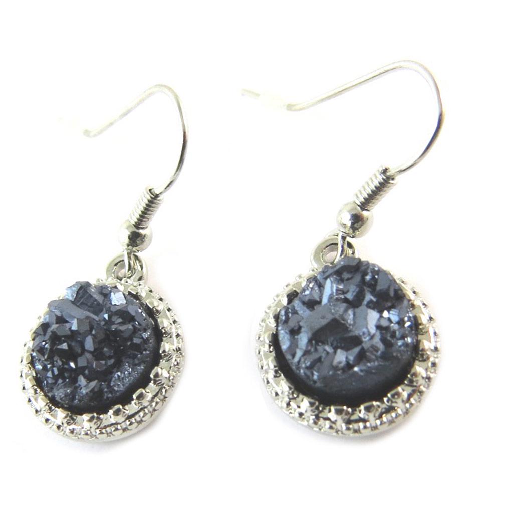 Les Trésors De Lily [P0101] - Silver Gray 'Mineralia' Designer Earrings