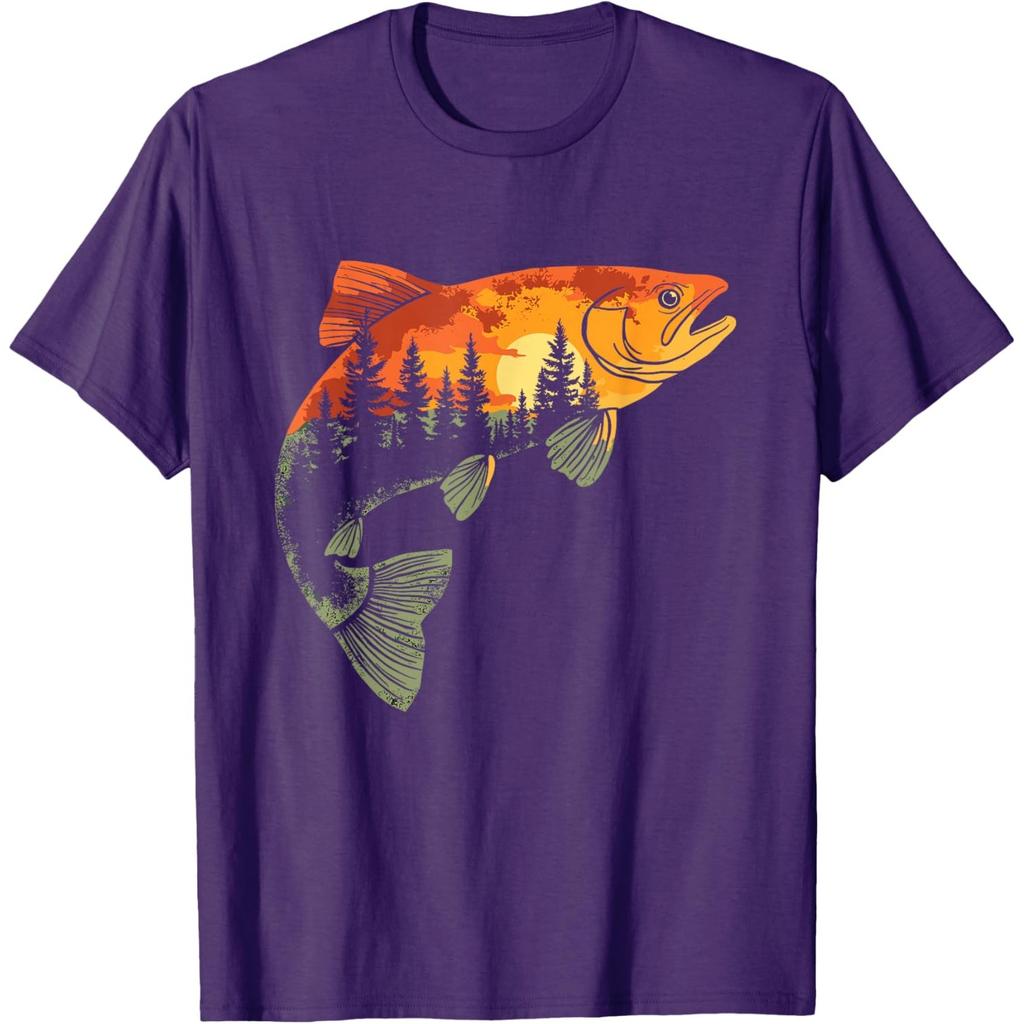 Trout Fishing Sunset Forest Graphic Tee Unisex Breathable Casual Round Neck TShirt