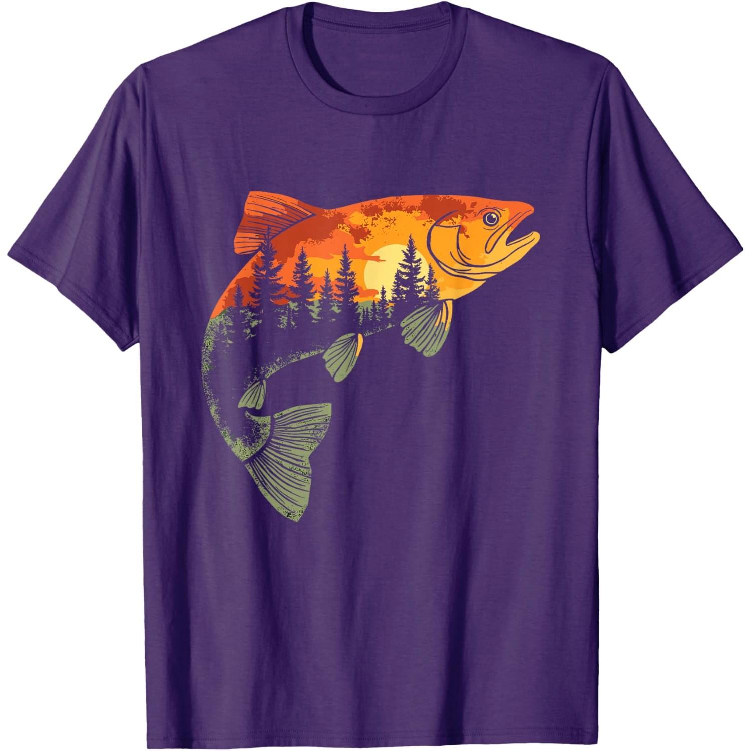 

Trout Fishing Sunset Forest Graphic Tee Unisex Breathable Casual Round Neck TShirt S