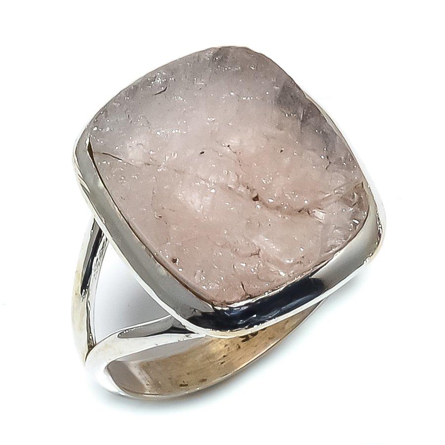 Piatră prețioasă brută naturală Morganit Argint Sterling 925 masiv Inel cadou S.9.5 Q1v10