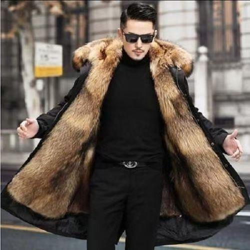 New men's imitation fox imitation raccoon fur integrated medium and long coat winter imitation fur coat