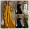 Women Off Shoulder Lantern Sleeve Maxi Dress Loose Fit Solid Color Summer Beach Long Dress