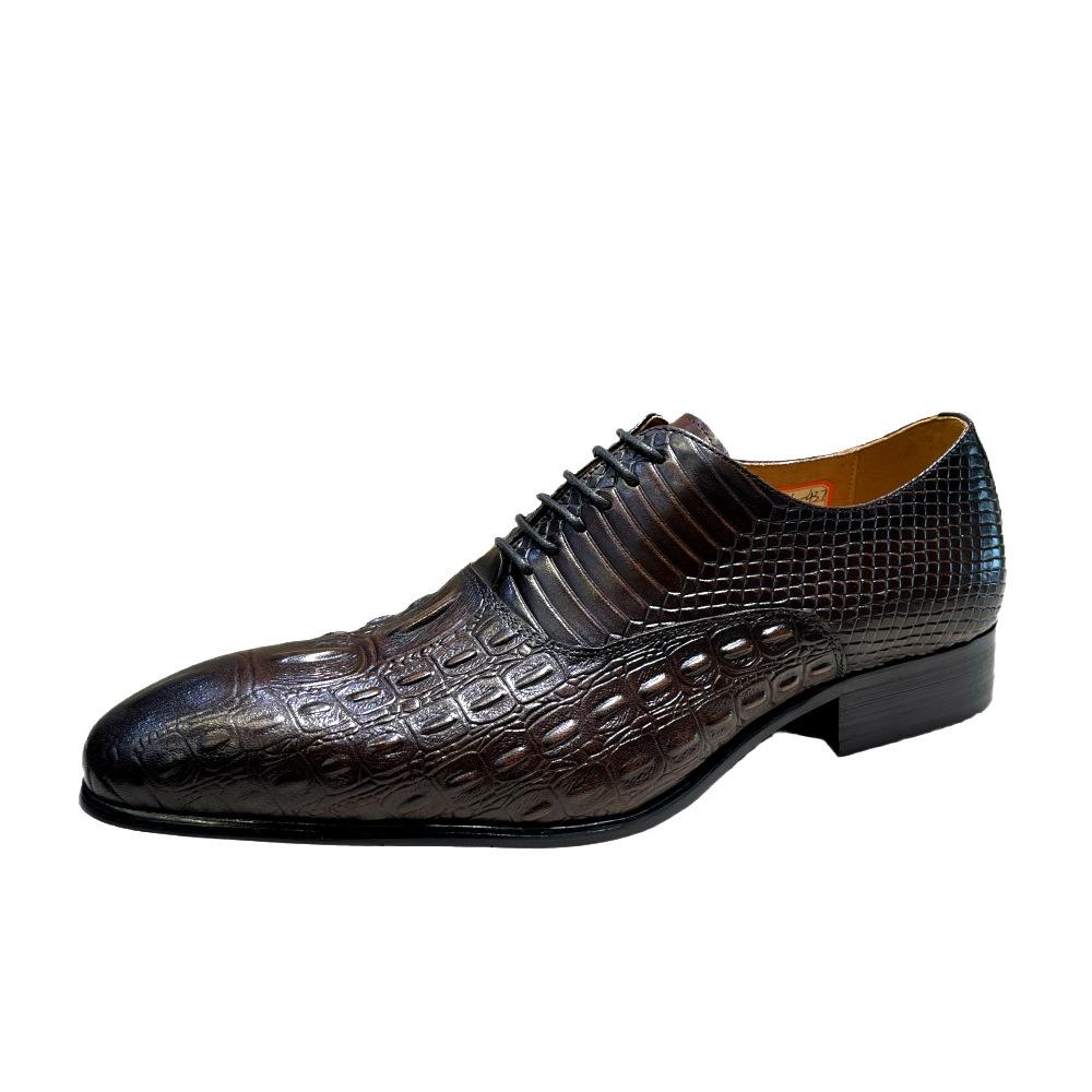 Men'S Leather Shoes Embossed Crocodile Pattern Business Dress Leather Shoes European Style Pure Leather Single Shoes Fashion Wedding Shoes