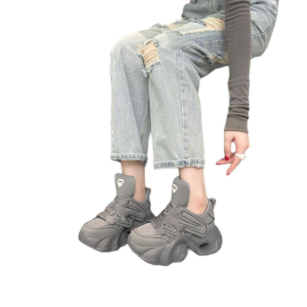 European Station Summer Breathable Hollow Daddy Shoes Women's 2025 New Thick-soled Height Increasing Lightweight Sports Casual White Shoes