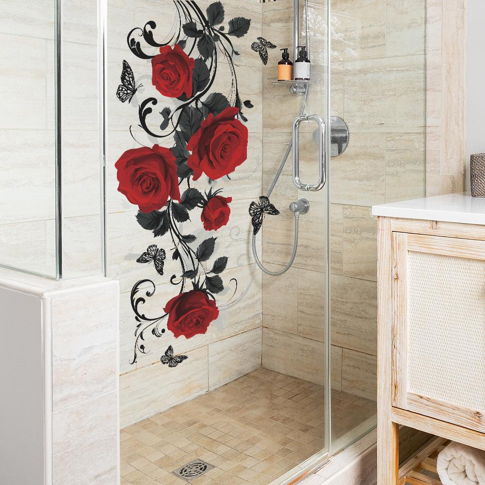Kreative Retro Rote Rose Schmetterling Badezimmer Dekoration und Verschönerungsaufkleber