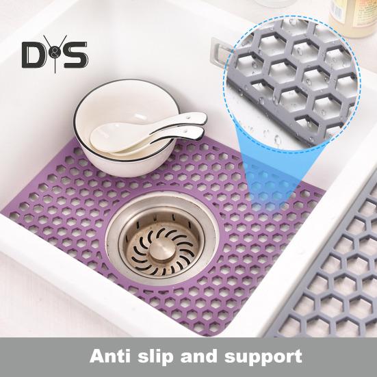 Silicone Sink Mat with Center Drain Heat-Resistant Flexible Non-Slip Design Easy To Clean Reusable Sink Protector Mat