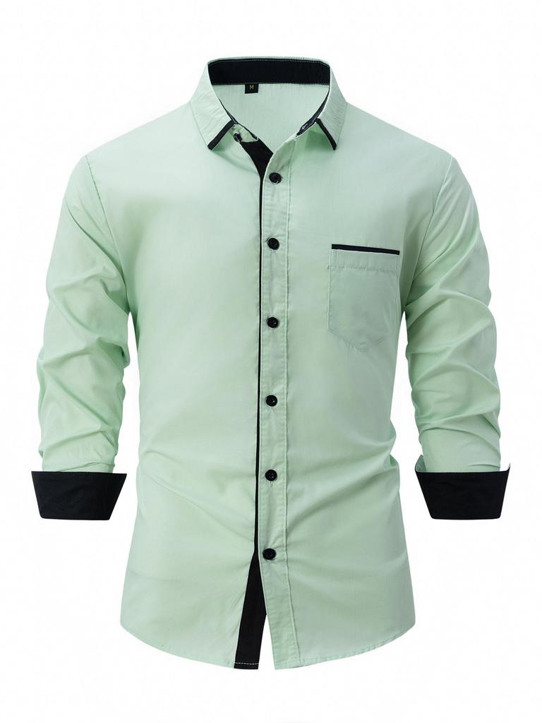 Grenzüberschreitende Herrenmode: Modisches Baumwollhemd für Frühling und Herbst, farblich abgestimmt, Business-Slim-Casual-Hemd mit langen Ärmeln