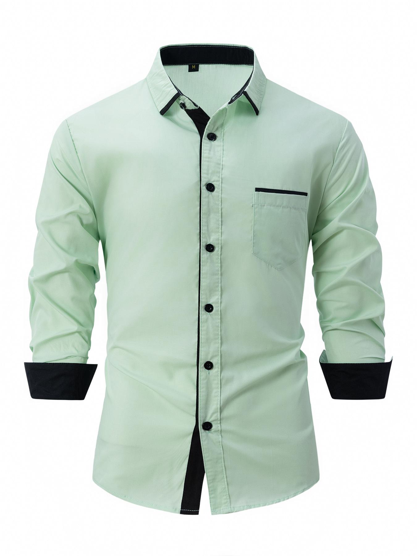 

Cross-border New Fashion Men s Clothing Spring and Autumn Cotton Men s Color Matching Business Slim Casual Shirt Long-sleeved Shirt S светло-зеленый