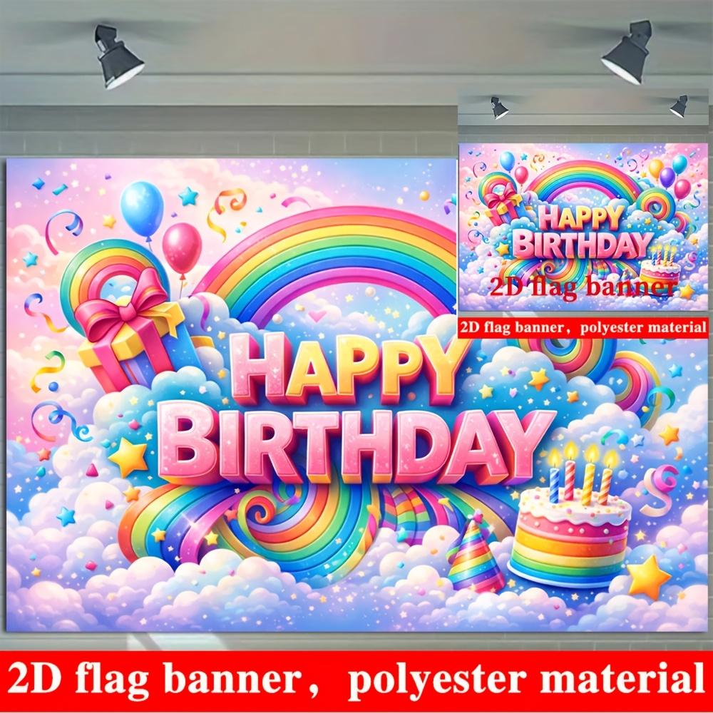 Striscione Buon Compleanno Sfondo Palloncini Arcobaleno Scatole Regalo Stelle Festoni