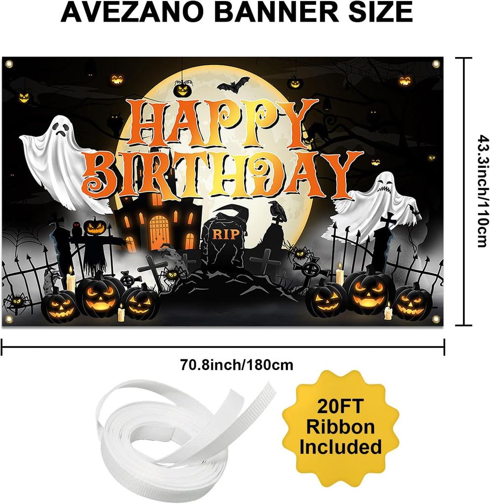 Avezano Halloween Birthday Banner Halloween Bday Backdrop Kid Grey Birthday Decorations Horror Moon Night Booday Backdrop 6 x 3.6 ft