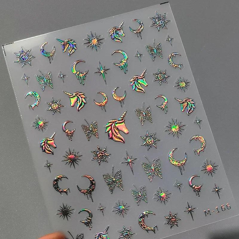 Gold Silver Love Star Moon Geometric Lines Necklace Stamping Retro Soft Self Adhesive Nail Art Sticker Manicure Decal