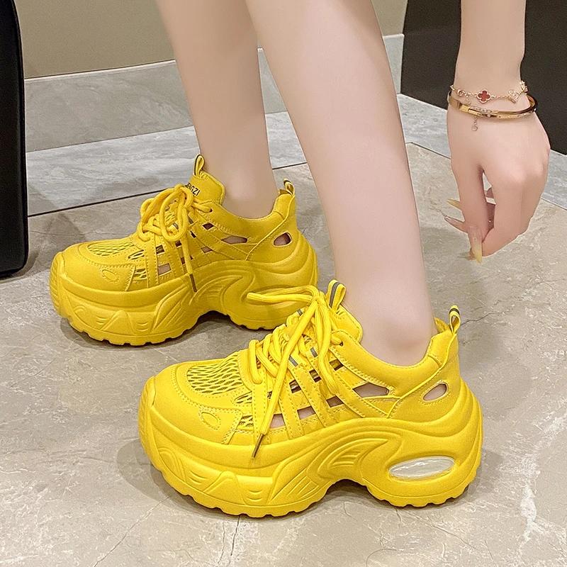 Fashion 7CM Women Breathable Mesh Sports Sneakers Summer Casual Shoes Wedge Heels Comfortable Casual Footwear Hollow out Leather Sandals
