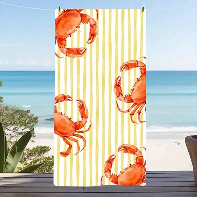 Cute Red Crab Microfiber Beach Towel Yellow White Striped Bath Blanket Vibrant Seafood Pattern Pool Towels For Travel