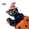 Halloween Decorative Ornaments Cat Pumpkin Figurine, Retro Black Stacked Resin Decorations Unique Holiday Gifts for Table Desk Office Mantel