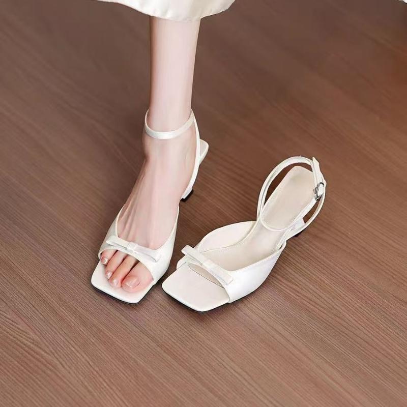 Mode 2025 Stiletto-Sandalen Damen Sommer Neu Eckige Zehen Offene Zehen Schleife Riemen zum Hineinschlüpfen Rutschfest Verschleißfest Zarte Hohe Absätze