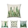 Premium Quality Cotton Linen Square Pillow Cover Featuring Tropical Cactus Design