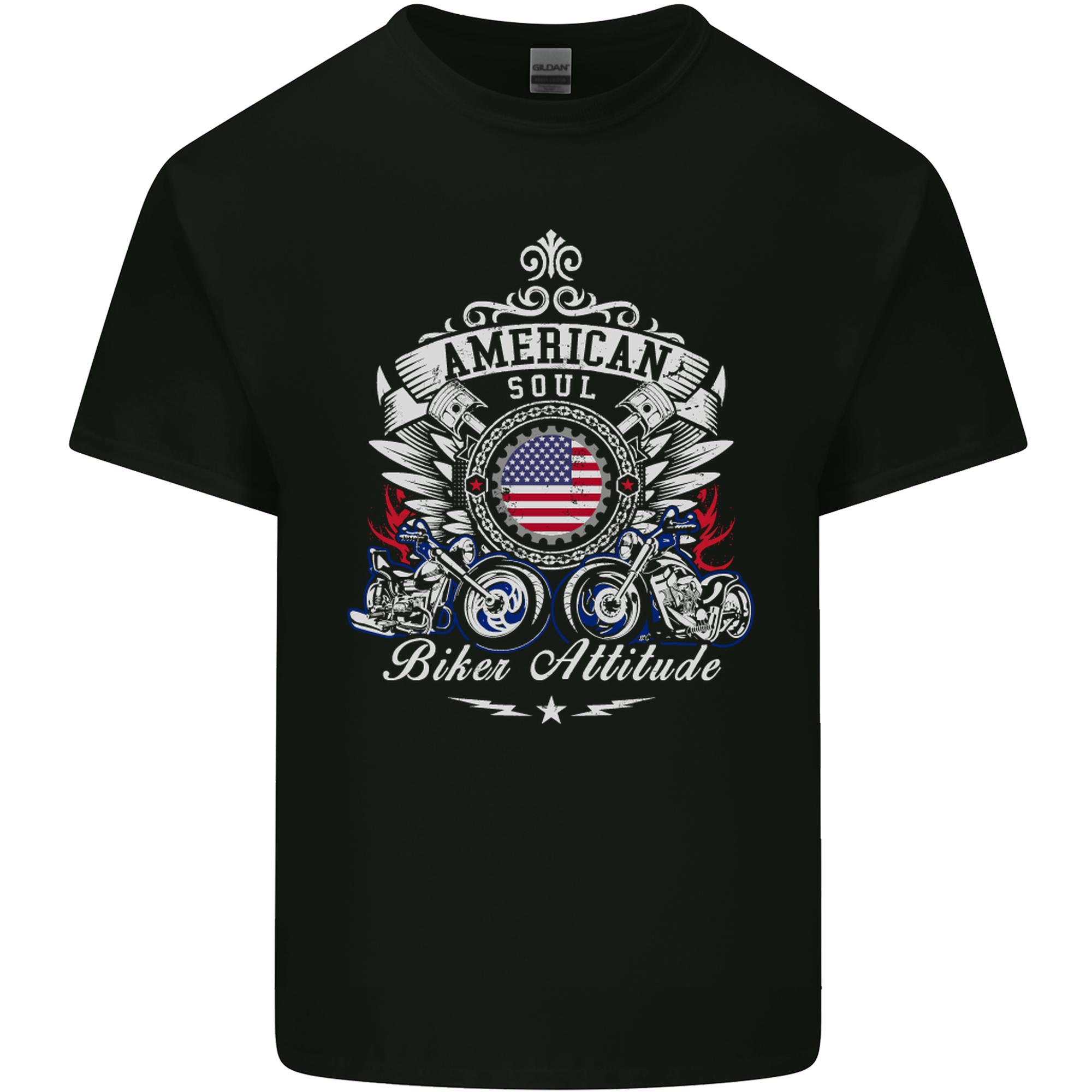 American Biker Attitude Motorcycle America Unisexs Light Cotton TShirt S