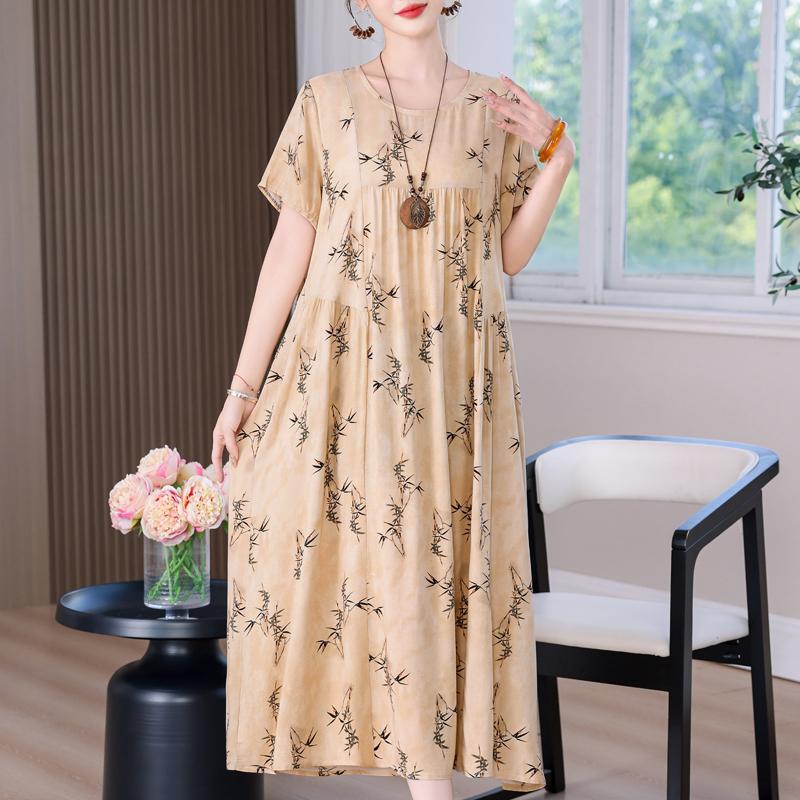 Elegant Long Dress for Women Vintage Clothes Plus Size Casual Short Sleeve Summer Loose Dress