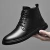 Autumn Winter Men Motorcycle Boots Versatile Round-toe Casual Ankle Boots Genuine Leather High Top Shoes Winter Plush Snow Botas