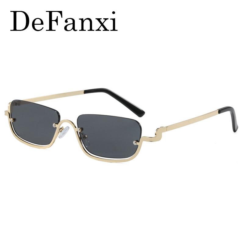Fashionable Luxury  Designer Half-Rim Rectangular Sunglasses Women Vintage Small Frame Sun Glasses Ladies Geometric Square Eyewear