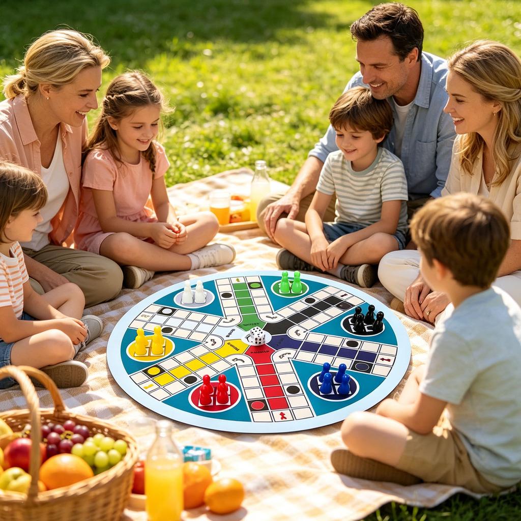 Ludo Board Game Round Chessboard 6 Players Travel Family Board Game Set with 2 Dice Height 0.91 Inch Diameter 0.59 Inch