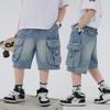Boys' Workwear Denim Shorts Summer Teenage Children's Pocket Design Outdoor Wear Loose Jeans Big Kids Mid-Pants