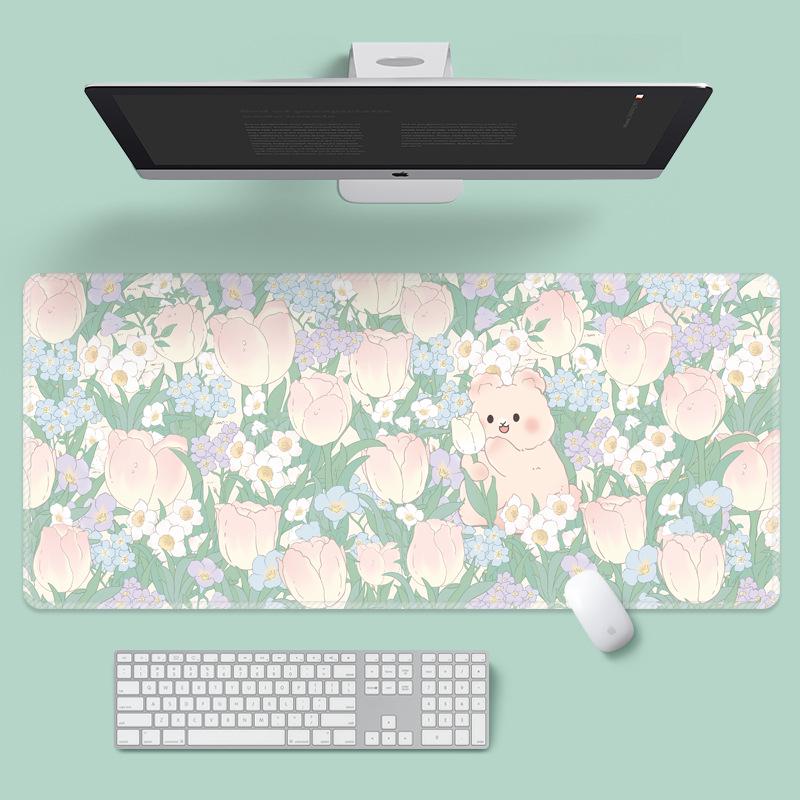 Extra velká kreslená květinová podložka pod myš - Roztomilá podložka na stůl pro notebook a klávesnici