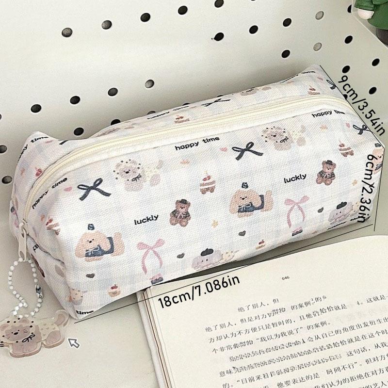 5Pcs Cloth Cartoon Animals Stationery Bag Pen Bag Desktop Storage Korean Style Pencil Case Capybara Dog Flower Print Large Capacity
