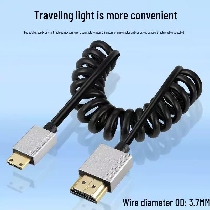 Ultra-thin Retractable HDMI to Mini HDMI 2.0 4K 60Hz Cable for HDTV, Computer, Projector, Camera