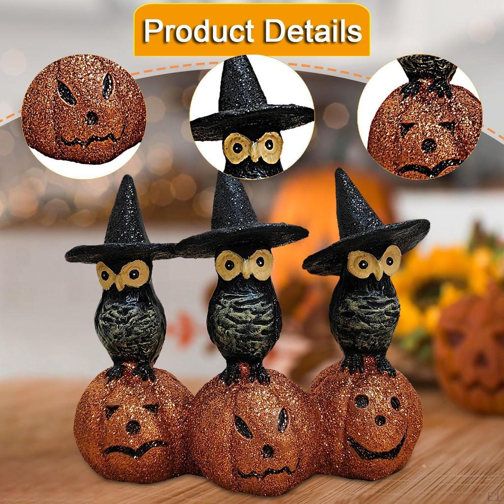 Eule Kürbis Figur Schreibtischornament Halloween Dekoration Kunsthandwerk Skulptur für Kamin Schreibtisch