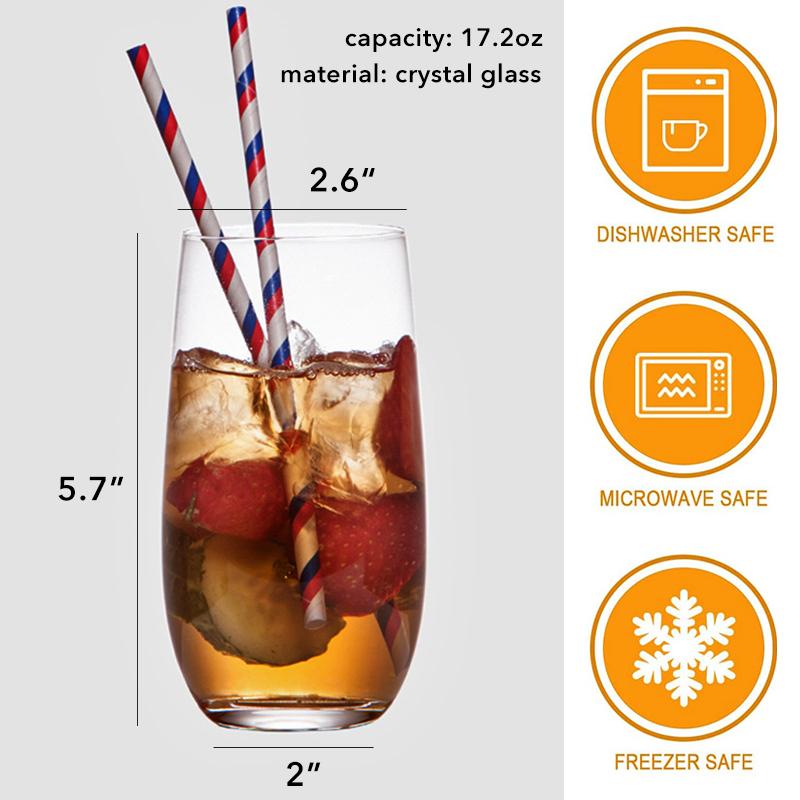 Křišťálové sklenice Highball Sklenice na pití ,Čiré vysoké sklenice na vodu Sklenice na nápoje Skleněné nádobí na Mojito na džus,Míchané nápoje