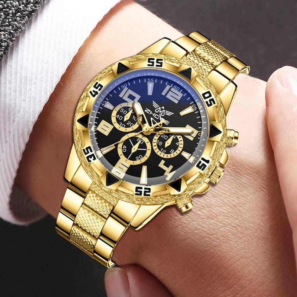 Men's Watch Blu-ray Glass Quartz Watch Classic Watch False Three-eye Digital Alloy Watch