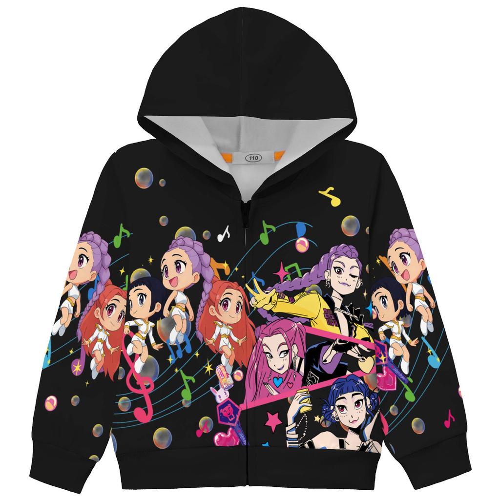 Girls Hoodie 3D Cartoon Jacket Sweatshirt Music Zip Hooded Long Sleeve Tops